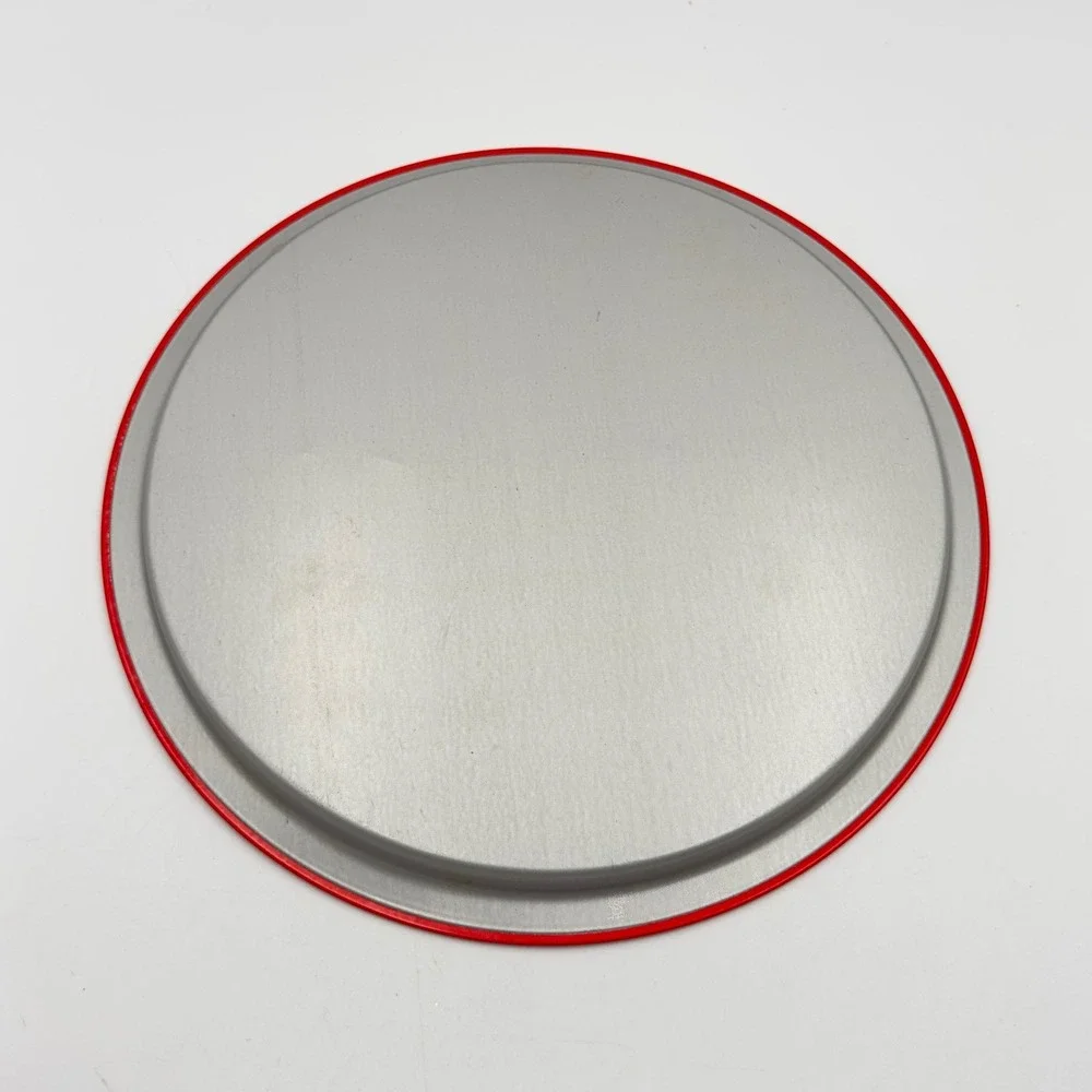 Vintage Christmas Poinsettia Round Metal Tin Serving Tray Red‎ Rim Holiday 11